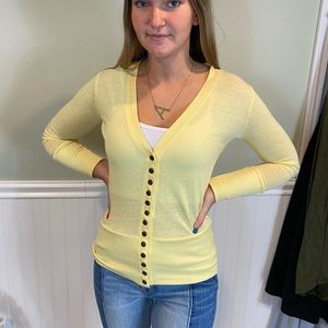 Col Story Yellow Button Up V Neck Cardigan